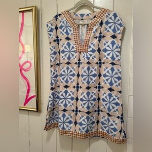 Marea Blue and Tan Printed Tunic Dress